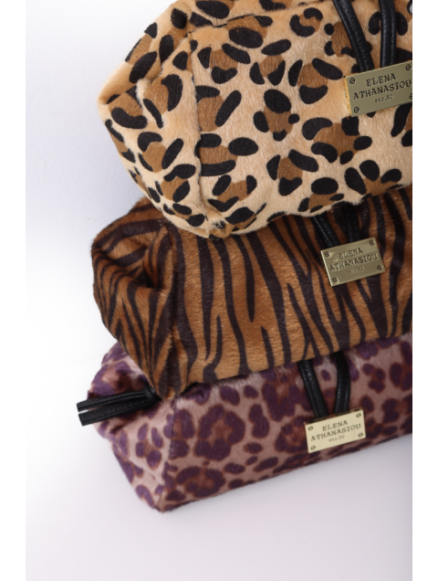ELENA ATHANASIOU Lunchbag Animal Print Purple Λεοπάρ Μωβ γυναικείο τσαντάκι χειρός 