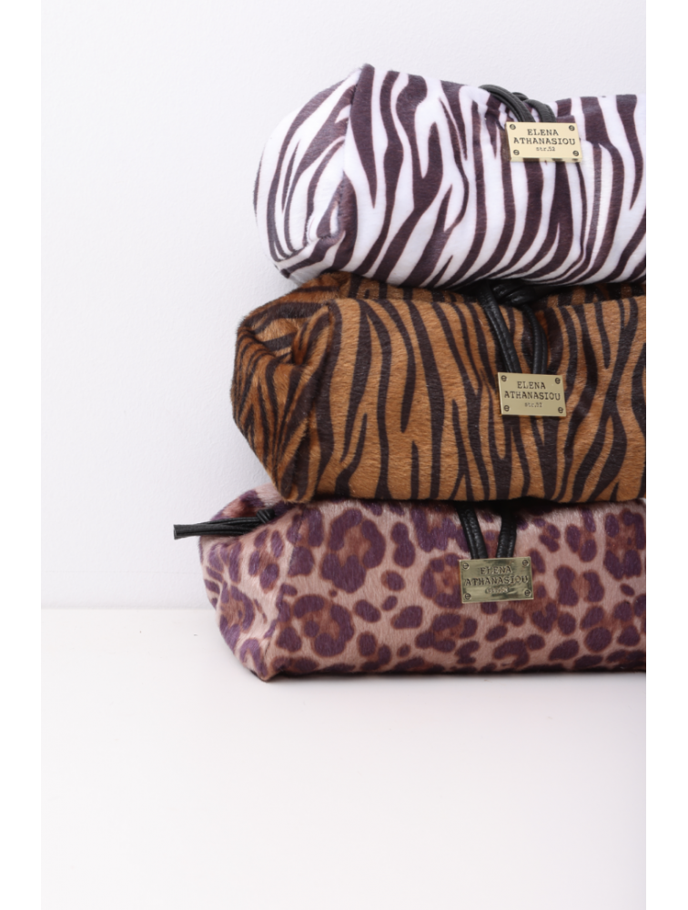ELENA ATHANASIOU Lunchbag Animal Print Zebra Brown Γυναικείο τσαντάκι χειρός σε καφέ πριντ ζεβρας