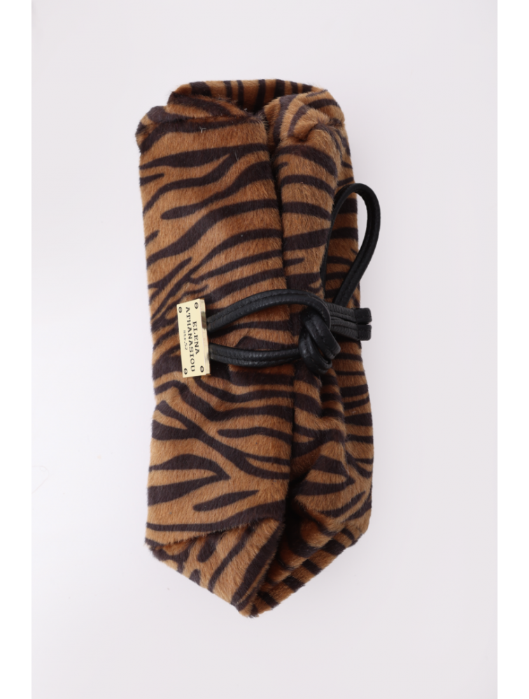 ELENA ATHANASIOU Lunchbag Animal Print Zebra Brown Γυναικείο τσαντάκι χειρός σε καφέ πριντ ζεβρας