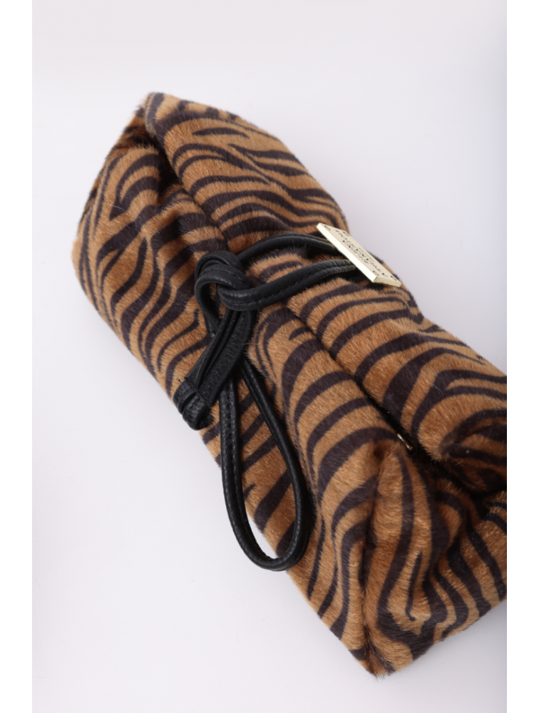 ELENA ATHANASIOU Lunchbag Animal Print Zebra Brown Γυναικείο τσαντάκι χειρός σε καφέ πριντ ζεβρας
