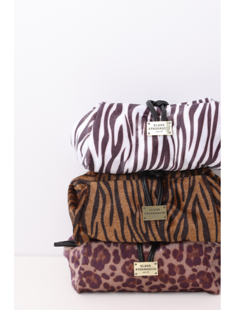 ELENA ATHANASIOU Lunchbag Animal Print Zebra White Γυναικεία τσάντα χειρός σε λευκό πριντ ζεβρας