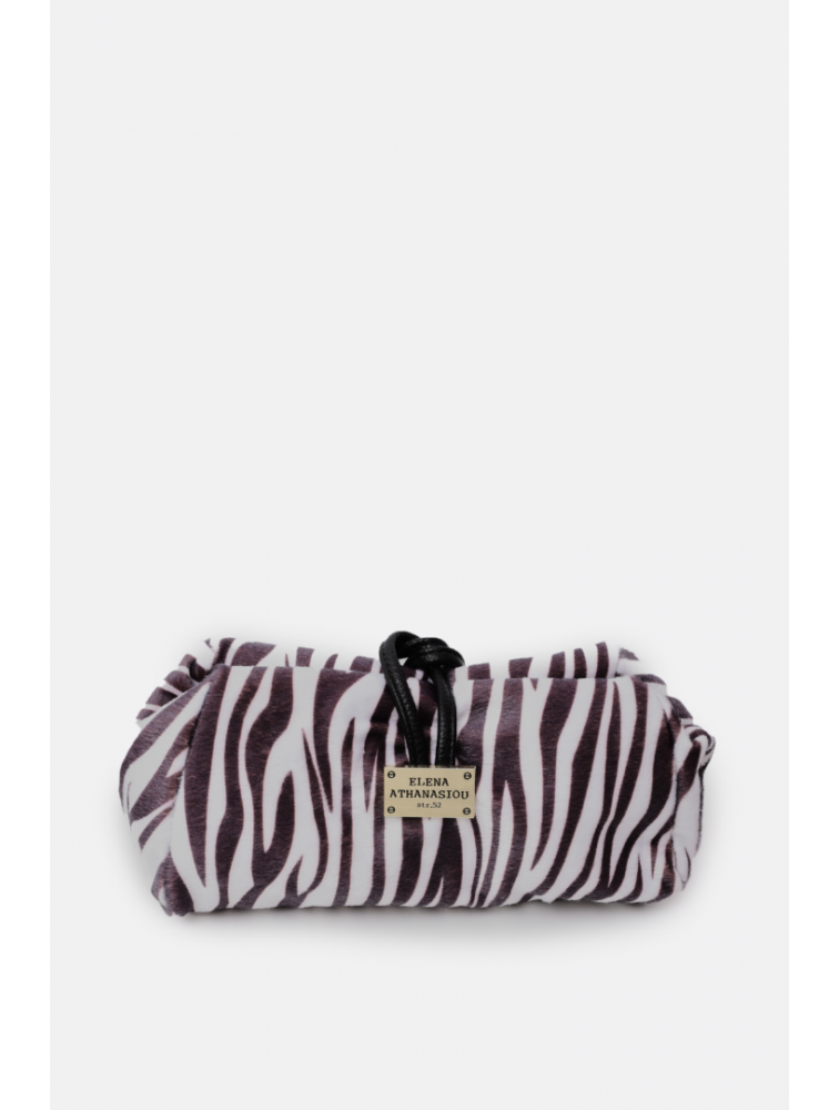 ELENA ATHANASIOU Lunchbag Animal Print Zebra White Γυναικεία τσάντα χειρός σε λευκό πριντ ζεβρας