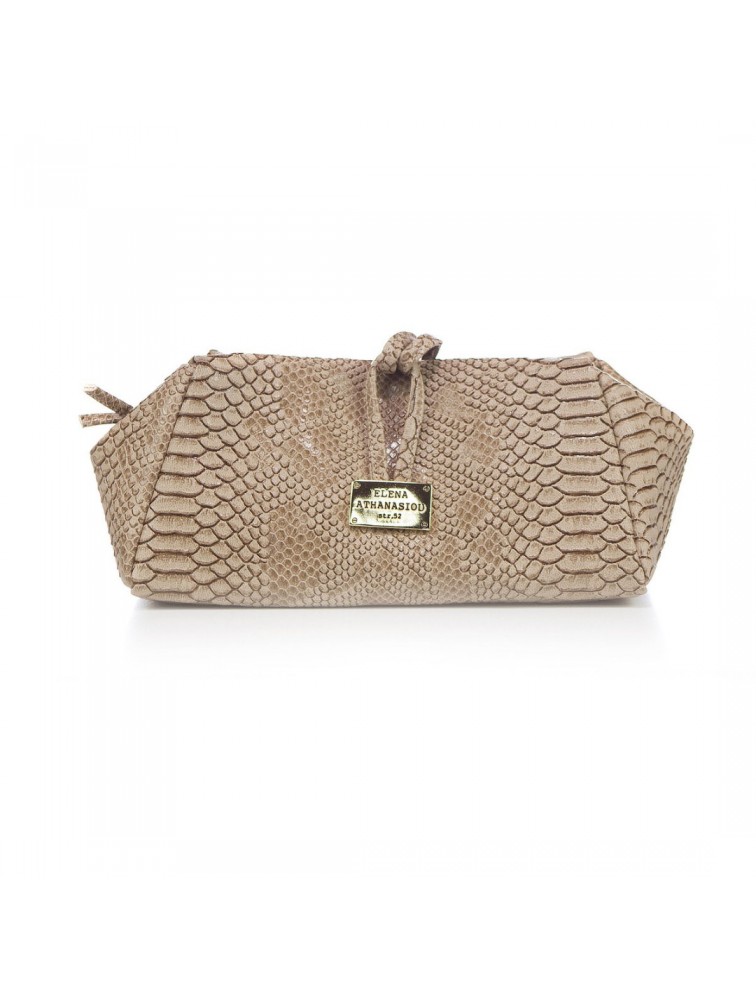 ELENA ATHANASIOU Lunchbag Large Croco Beige Μπεζ Κροκό Γυναιεκεία Τσάντα Χειρός