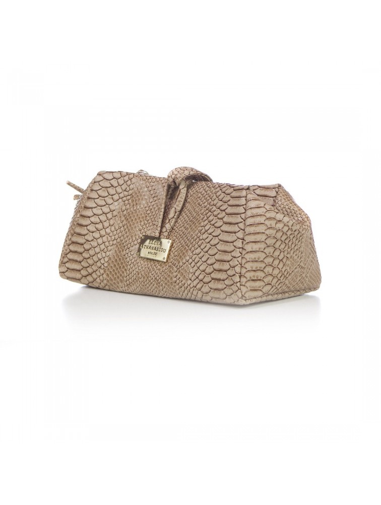ELENA ATHANASIOU Lunchbag Large Croco Beige Μπεζ Κροκό Γυναιεκεία Τσάντα Χειρός