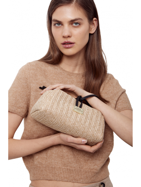 ELENA ATHANASIOU Lunchbag Vegan Straw Beige Μπεζ Ψάθινο Τσαντάκι Χειρός