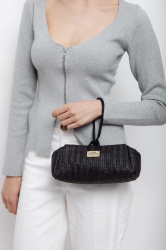 ELENA ATHANASIOU Lunchbag Vegan Straw Black Μαύρο Ψάθινο Τσαντάκι Χειρός