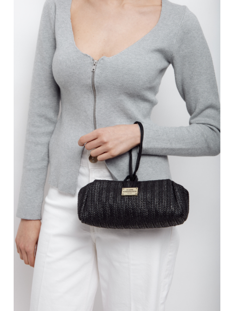 ELENA ATHANASIOU Lunchbag Vegan Straw Black Μαύρο Ψάθινο Τσαντάκι Χειρός