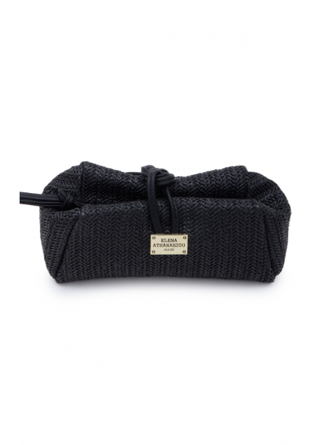 ELENA ATHANASIOU Lunchbag Vegan Straw Black Μαύρο Ψάθινο Τσαντάκι Χειρός