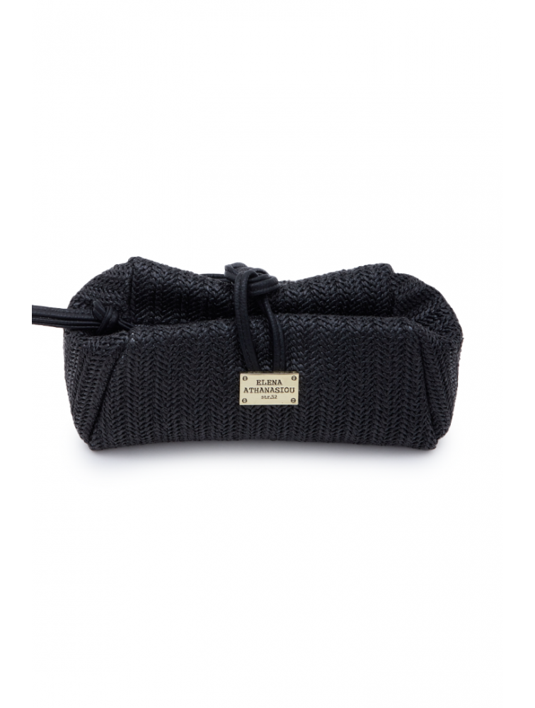 ELENA ATHANASIOU Lunchbag Vegan Straw Black Μαύρο Ψάθινο Τσαντάκι Χειρός