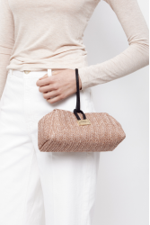 ELENA ATHANASIOU Lunchbag Vegan Straw Pink Ροζ Ψάθινο Τσαντάκι Χειρός