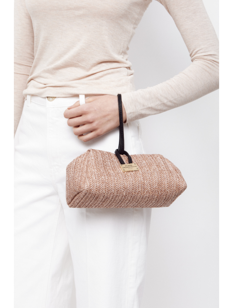 ELENA ATHANASIOU Lunchbag Vegan Straw Pink Ροζ Ψάθινο Τσαντάκι Χειρός
