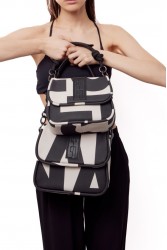ELENA ATHANASIOU Messenger Combo Shoulder Bag S EA Logo Ασπρόμαυρη Γυναικεία Τσάντα Ώμου
