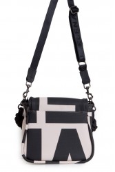 ELENA ATHANASIOU Messenger Combo Shoulder Bag S EA Logo Ασπρόμαυρη Γυναικεία Τσάντα Ώμου