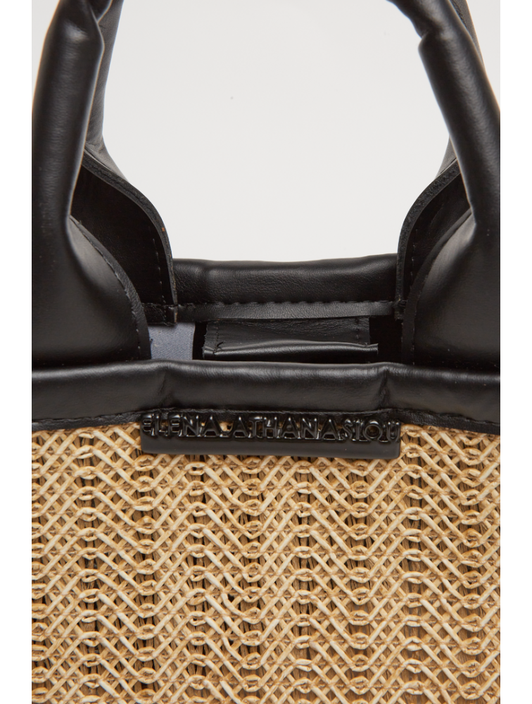 ELENA ATHANASIOU Natural Straw Mini Tote Bag Beige Μίνι Ψάθινο τσαντάκι σε μπεζ χρώμα
