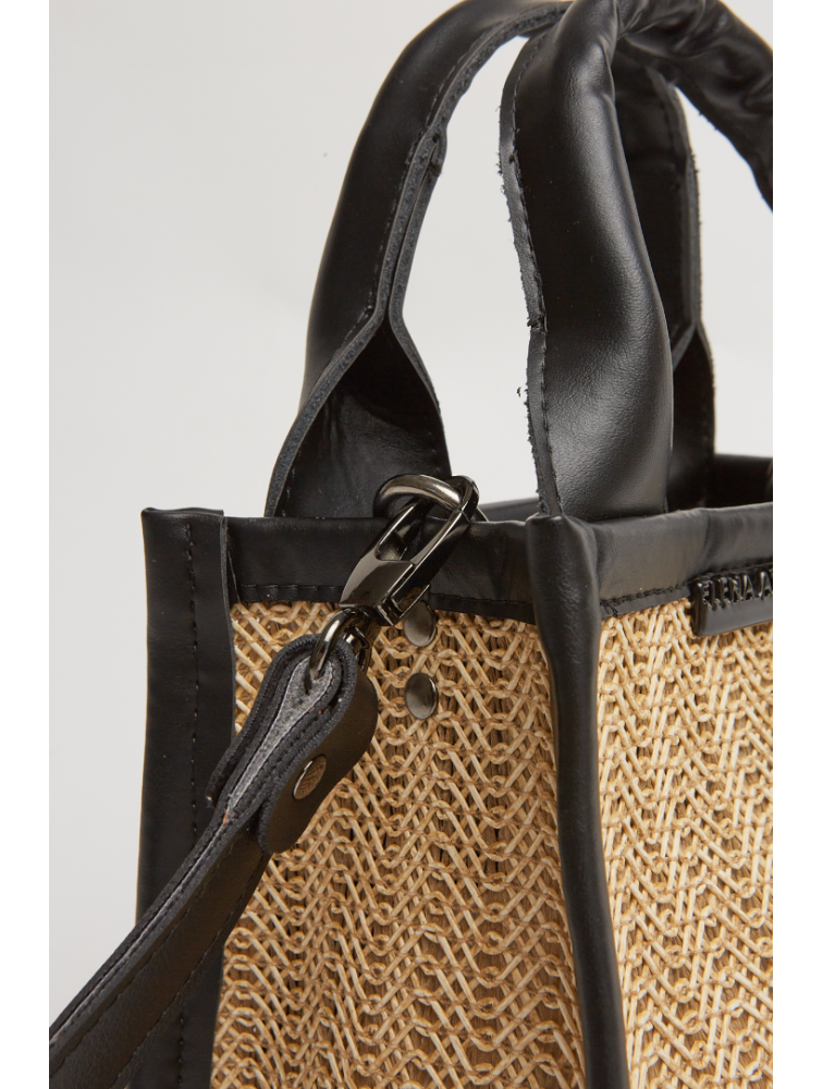 ELENA ATHANASIOU Natural Straw Mini Tote Bag Beige Μίνι Ψάθινο τσαντάκι σε μπεζ χρώμα