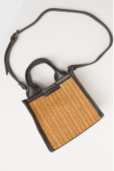 ELENA ATHANASIOU Natural Straw Mini Tote Bag Taupe Μίνι Ψάθινο τσαντάκι σε καφέ χρώμα
