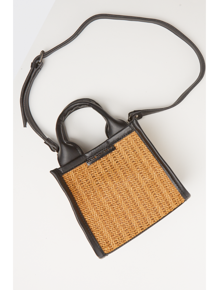 ELENA ATHANASIOU Natural Straw Mini Tote Bag Taupe Μίνι Ψάθινο τσαντάκι σε καφέ χρώμα