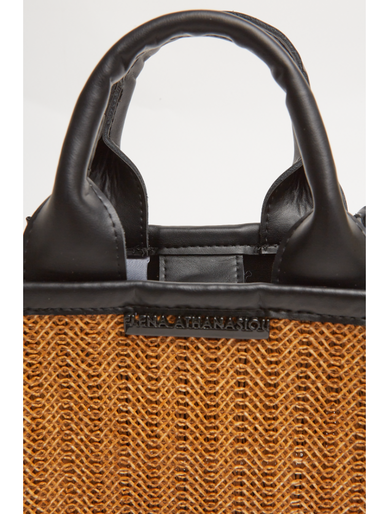 ELENA ATHANASIOU Natural Straw Mini Tote Bag Taupe Μίνι Ψάθινο τσαντάκι σε καφέ χρώμα
