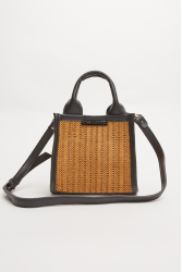 ELENA ATHANASIOU Natural Straw Mini Tote Bag Taupe Μίνι Ψάθινο τσαντάκι σε καφέ χρώμα