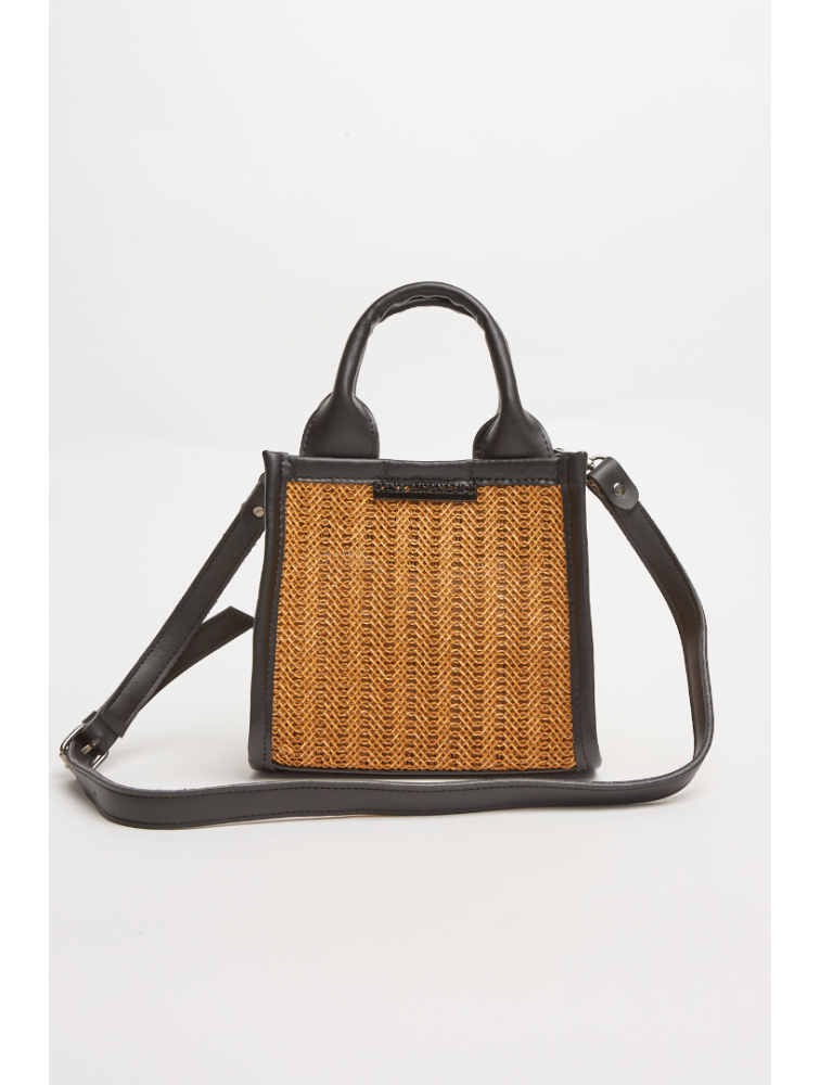 ELENA ATHANASIOU Natural Straw Mini Tote Bag Taupe Μίνι Ψάθινο τσαντάκι σε καφέ χρώμα