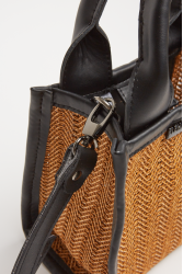 ELENA ATHANASIOU Natural Straw Mini Tote Bag Taupe Μίνι Ψάθινο τσαντάκι σε καφέ χρώμα