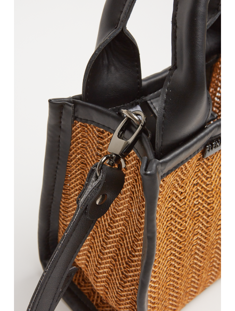 ELENA ATHANASIOU Natural Straw Mini Tote Bag Taupe Μίνι Ψάθινο τσαντάκι σε καφέ χρώμα