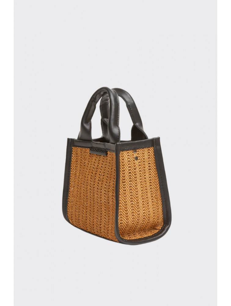 ELENA ATHANASIOU Natural Straw Mini Tote Bag Taupe Μίνι Ψάθινο τσαντάκι σε καφέ χρώμα
