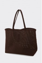 ELENA ATHANASIOU Net Tote and Shopper Bag Brown Καφέ Τσάντα Ώμου