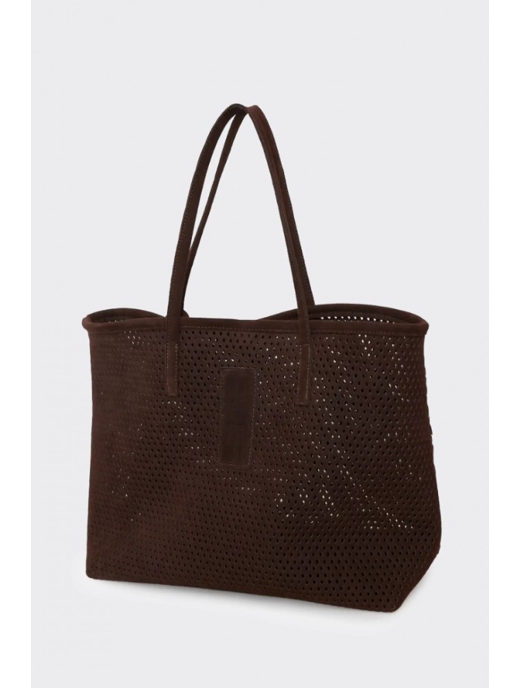 ELENA ATHANASIOU Net Tote and Shopper Bag Brown Καφέ Τσάντα Ώμου