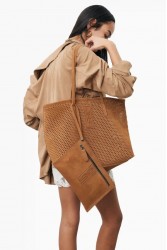 ELENA ATHANASIOU Net Tote and Shopper Bag Taba
