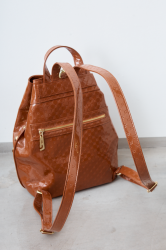 ELENA ATHANASIOU Retro Black N’ Metal Backpack Vinyl Cognac Καφέ Βινύλ Τσάντα