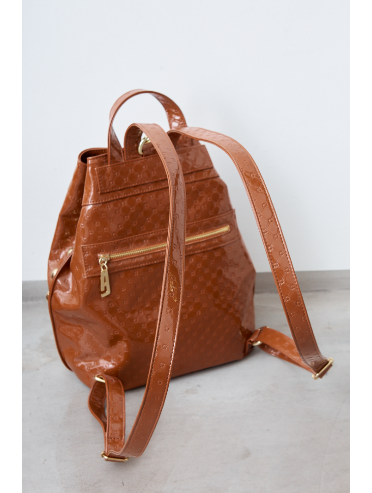 ELENA ATHANASIOU Retro Black N’ Metal Backpack Vinyl Cognac Καφέ Βινύλ Τσάντα