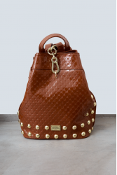 ELENA ATHANASIOU Retro Black N’ Metal Backpack Vinyl Cognac Καφέ Βινύλ Τσάντα