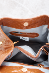 ELENA ATHANASIOU Retro Black N’ Metal Backpack Vinyl Cognac Καφέ Βινύλ Τσάντα