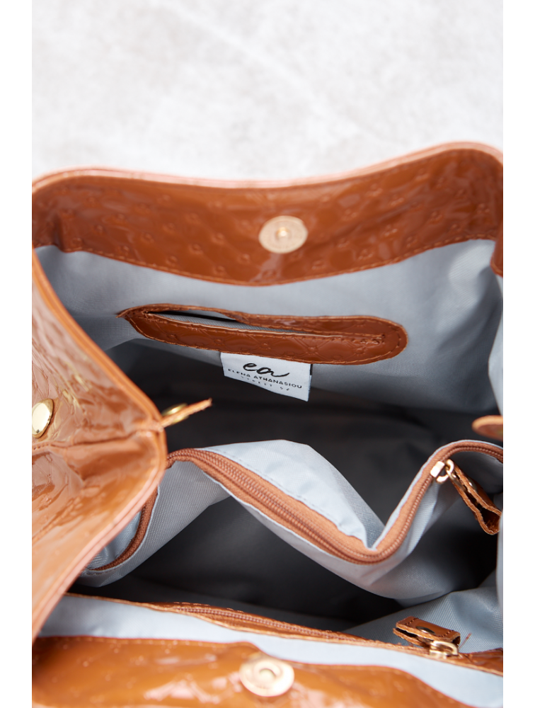 ELENA ATHANASIOU Retro Black N’ Metal Backpack Vinyl Cognac Καφέ Βινύλ Τσάντα