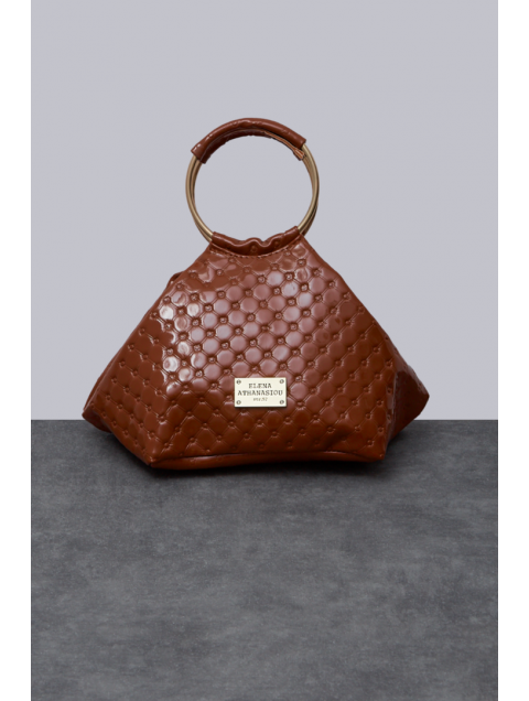 ELENA ATHANASIOU Retro Bracelet Vinyl Cognac Καφέ λουστρίνι τσάντα χειρός