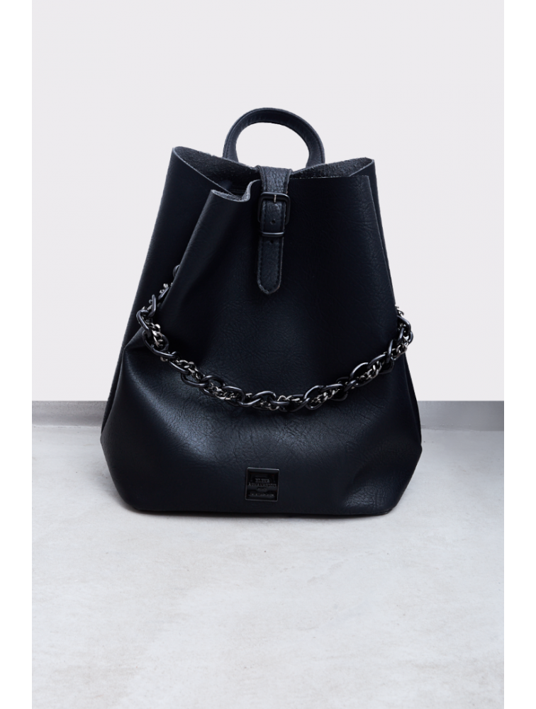 ELENA ATHANASIOU Retro Chain Backpack Black Μαύρη γυναικεία τσάντα πλάτης