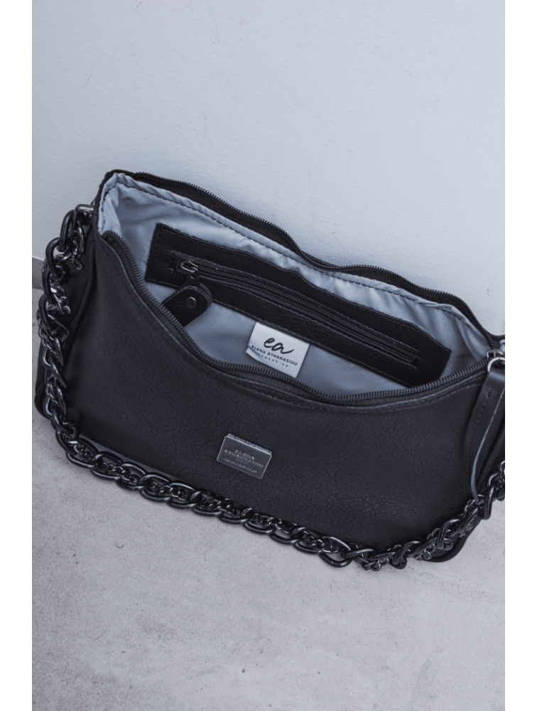 ELENA ATHANASIOU Retro Chain Vintage Baguette Black Μαύρη γυναικεία τσάντα ώμου