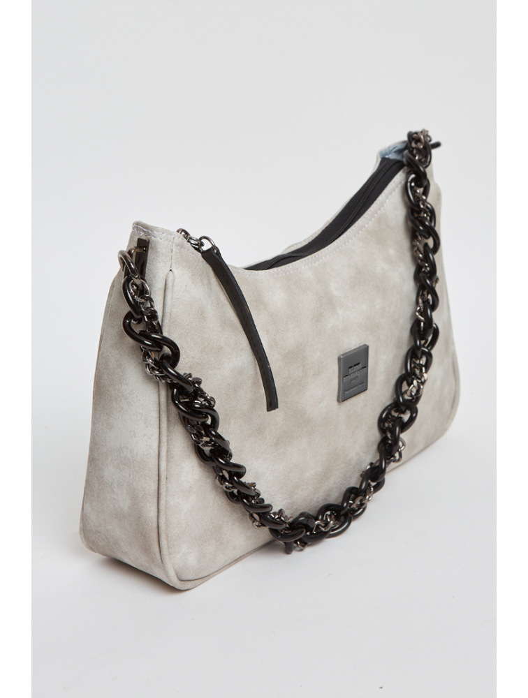 ELENA ATHANASIOU Retro Chain Vintage Baguette Grey Γκρι γυναικεία τσάντα ώμου