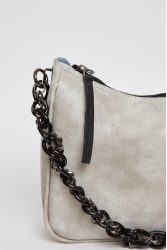 ELENA ATHANASIOU Retro Chain Vintage Baguette Grey Γκρι γυναικεία τσάντα ώμου
