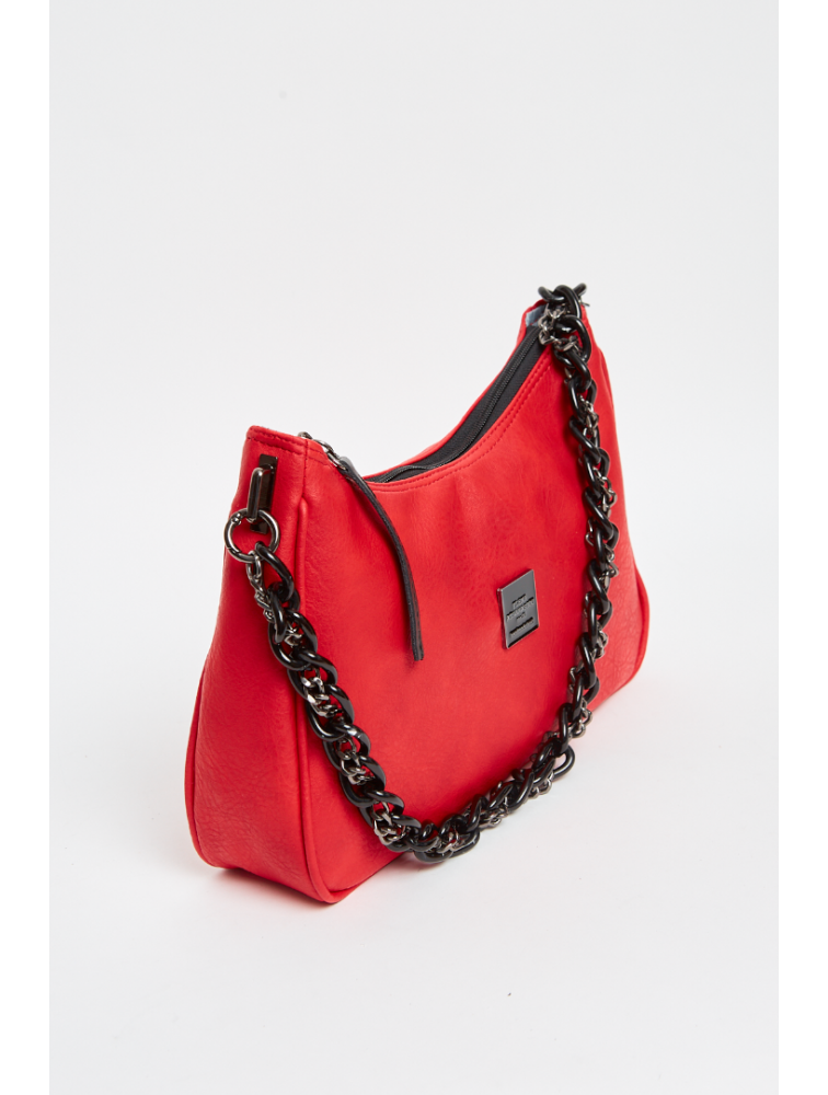 ELENA ATHANASIOU Retro Chain Vintage Baguette Red Κόκκινη γυναικεία τσάντα ώμου