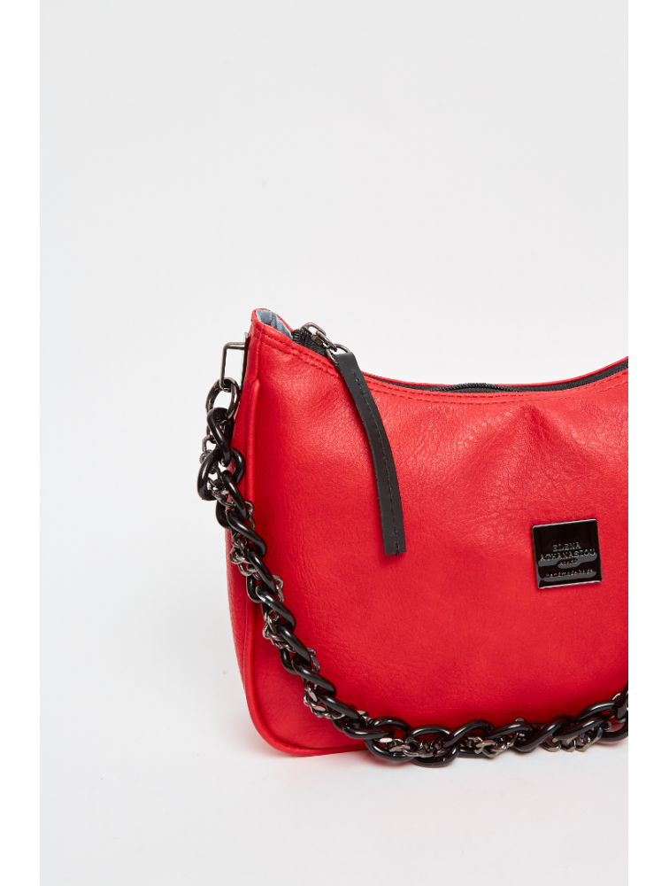 ELENA ATHANASIOU Retro Chain Vintage Baguette Red Κόκκινη γυναικεία τσάντα ώμου