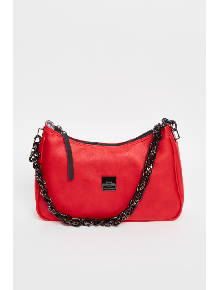ELENA ATHANASIOU Retro Chain Vintage Baguette Red Κόκκινη γυναικεία τσάντα ώμου