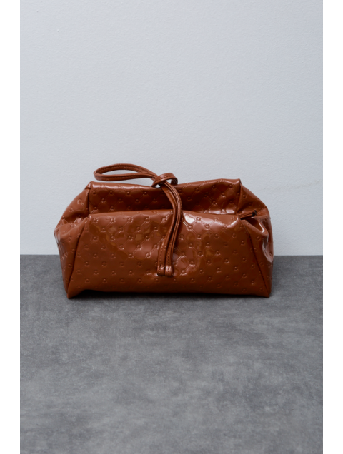 ELENA ATHANASIOU Retro Lunchbag Vinyl Cognac Καφέ λουστρίνι τσάντα χειρός 