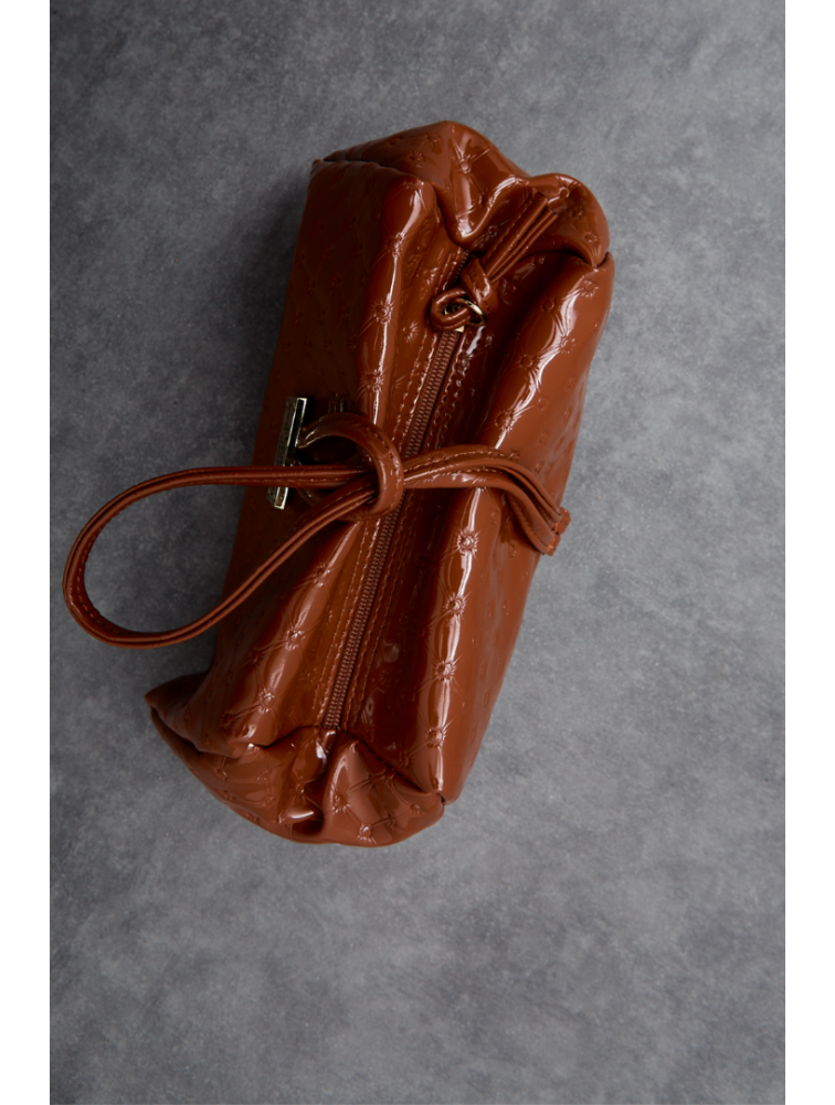 ELENA ATHANASIOU Retro Lunchbag Vinyl Cognac Καφέ λουστρίνι τσάντα χειρός