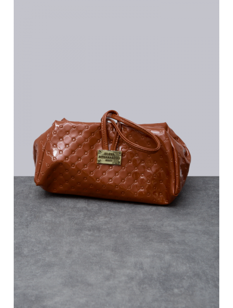 ELENA ATHANASIOU Retro Lunchbag Vinyl Cognac Καφέ λουστρίνι τσάντα χειρός 