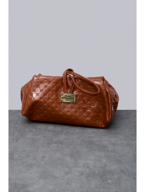 ELENA ATHANASIOU Retro Lunchbag Vinyl Cognac Καφέ λουστρίνι τσάντα χειρός 
