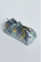 ELENA ATHANASIOU Shiny Snake Pattern Lunchbag Lime Blue Λάιμ Μπλε τσαντάκι χειρός
