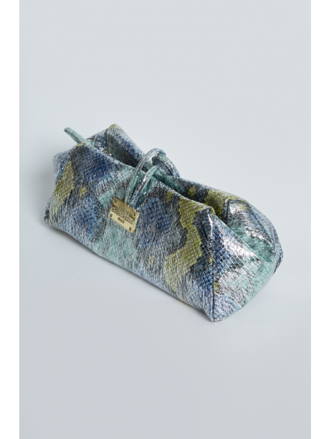 ELENA ATHANASIOU Shiny Snake Pattern Lunchbag Lime Blue