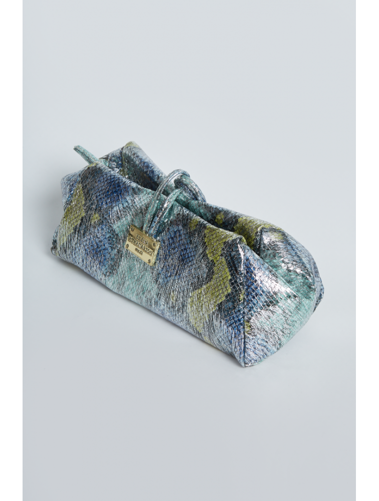 ELENA ATHANASIOU Shiny Snake Pattern Lunchbag Lime Blue Λάιμ Μπλε τσαντάκι χειρός
